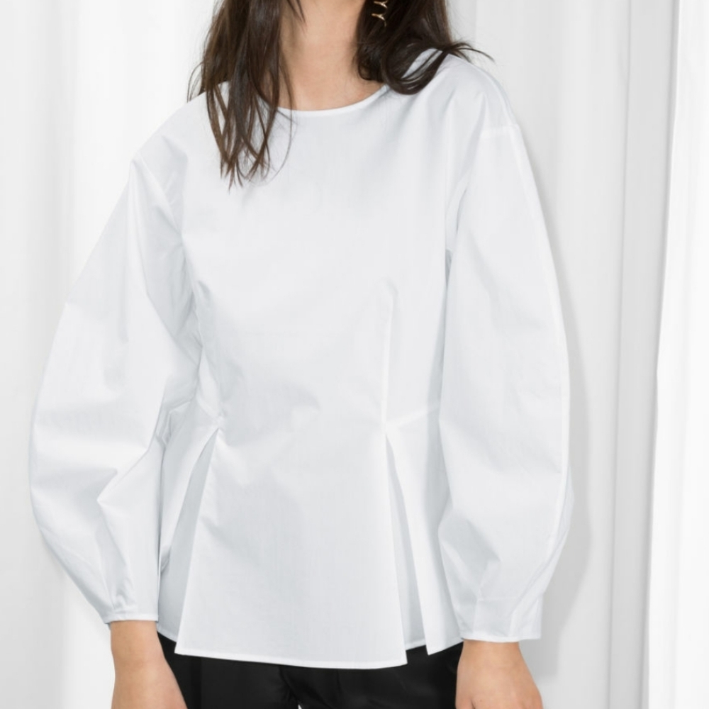 & other stories white peplum blouse & puff sleeves